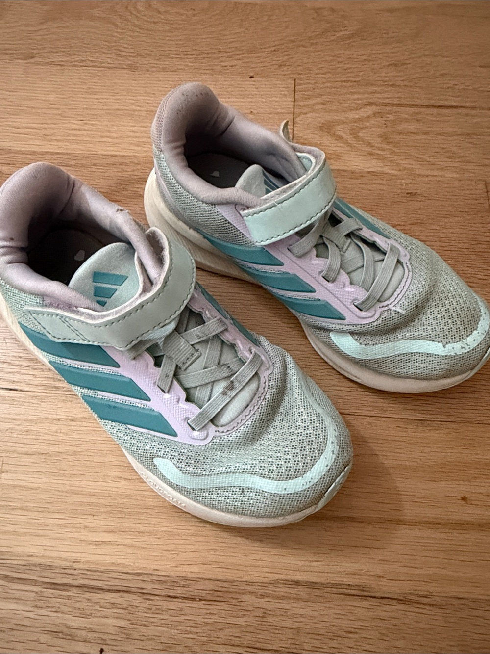 Adidas Athletic Sneakers Mint/Light Teal - Velcro Closure slip on kids sz 12.5